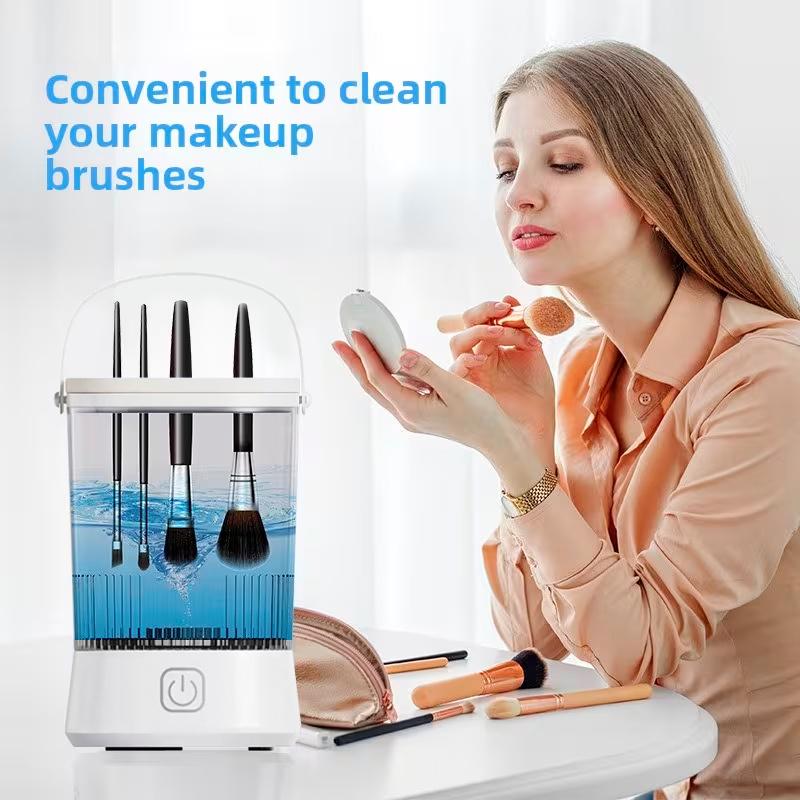 High-Speed Electric Makeup Brush Cleaner, Automatic Beauty Tool Cleaner for Makeup Brushes and Sponges, Portable Wireless Brush Washer, White