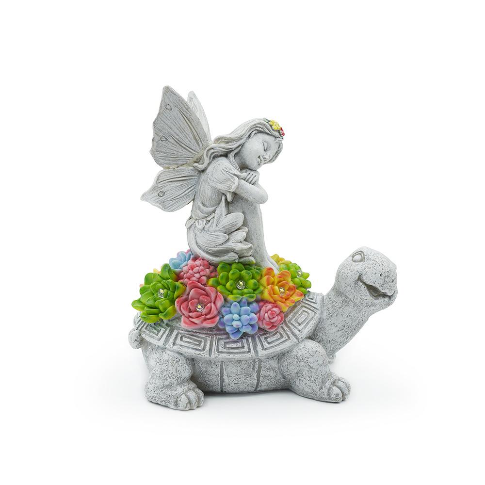 Статуя ангела-черепахи на солнечной батарее, садовая фея, декоративный орнамент из смолы