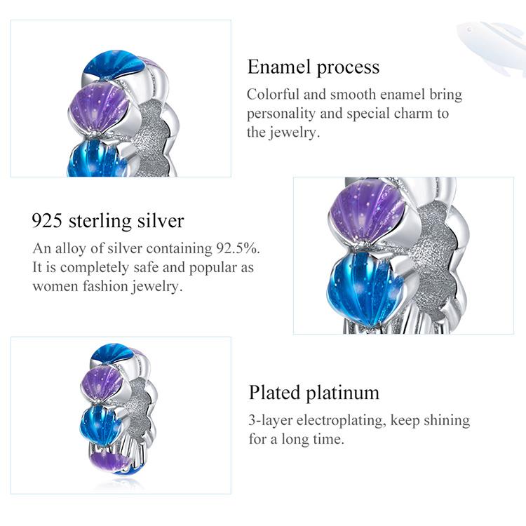 BAMOER стерлингового серебра 925 пробы, синий, фиолетовый, эмаль, бусины-ракушки мечты, очаровательная бусина для оригинального браслета 3 мм