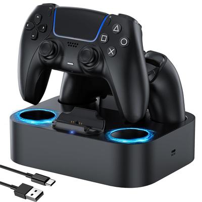 LVFAN Зарядка контроллера PS5 Одновременный геймпад PS5 Периферийное устройство PS5 со светодиодной встроенной базой и черным зарядным устройством, подставкой, аксессуарами, 2 шт.