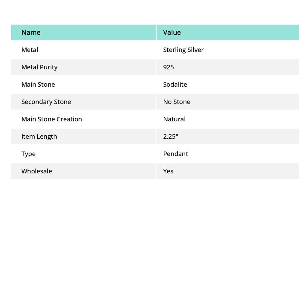 Подвеска из натурального содалита, стерлингового серебра 925 пробы, ручная работа, 2,25 дюйма, w2j31