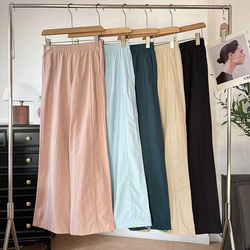 Japanese Style Women's Spring Casual Elastic Waist Cuffed Straight-Leg Pants