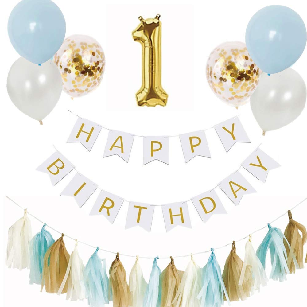 Hanamei Birthday Decoration Decoration Birthday Decoration Set First Birthday 1 Year Old Boys Girls Pa015 Year No.2 (1 Old, Blue)