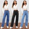 Denim Jeans Women Straight Pants Washing High Waist Loose Pockets Basics Ankle Length Y2k Blue Pants Streetwear Slight Strech