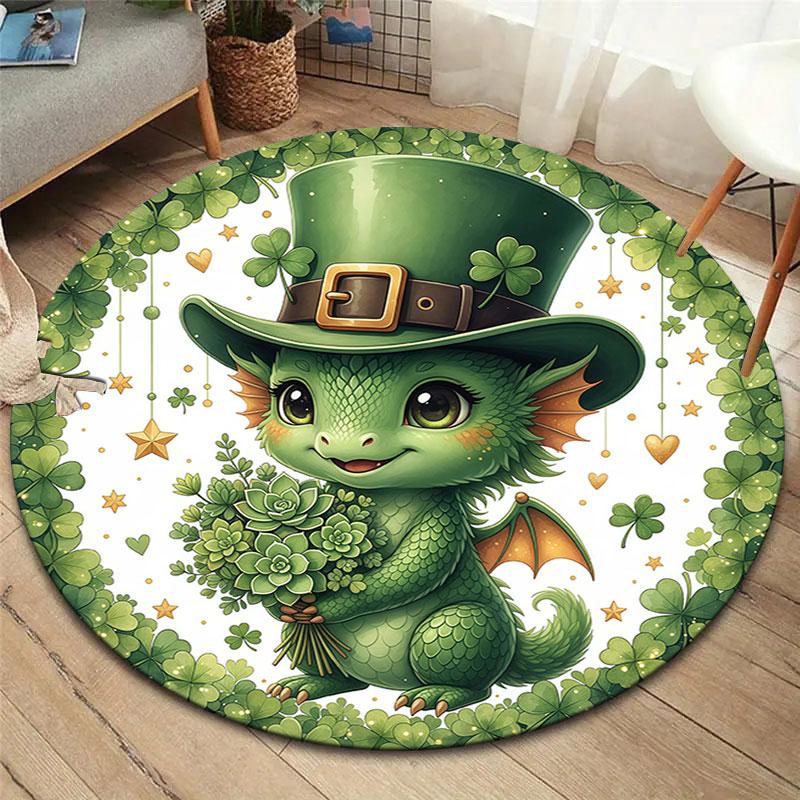Green Festival Round Area Rug,Carpet Rug for Living Room Bedroom Sofa Playroom Decor,Non slip Floor Mat