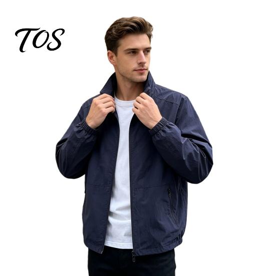 Durable Polyester Zippered Coats Men Windbreaker Jacket, Windproof Waterproof Stand Collar Coat, Casual Zip-up Spring Autumn Outerwear Jacket