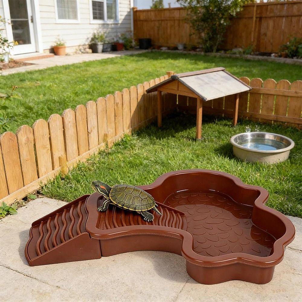 Plastic Turtle Soaking Tub with Ramp Reptiles Water Dish Turtle Water Pool  All Seasons