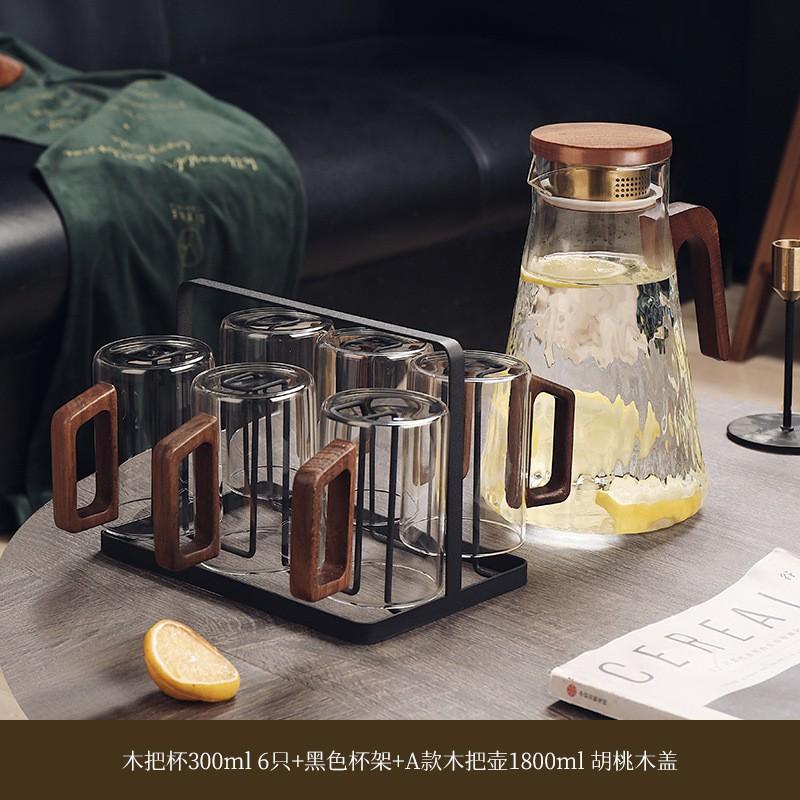 Heat-Resistant Glass Tea Cup Set With Wooden Handle Home Living Room Serving Guest Drinking