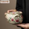 200ml Handmade Ru Kiln Anti Scald Teapot Elegant Nine Peach Hand Grasp Pot Tea Making Kettle With Filter Tea Ceremony Craft Gift