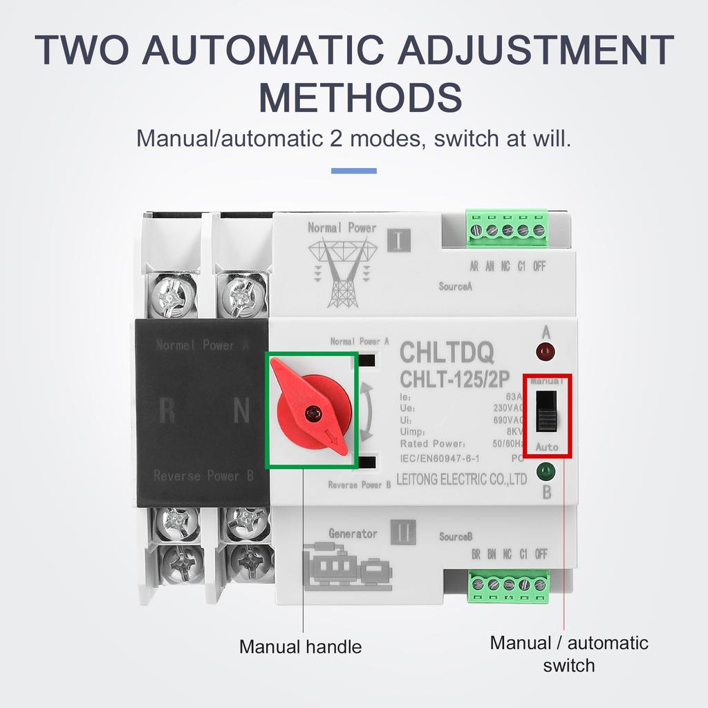 Компактный автоматический резервный переключатель Электрические селекторные переключатели Двойной выключатель питания Рельс солнечной энергии