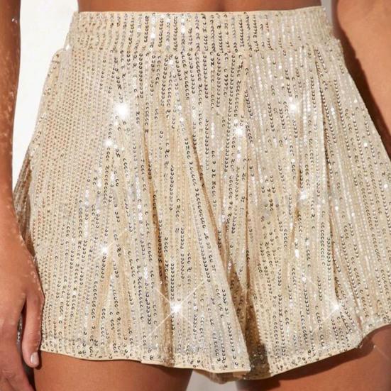 Женские шорты с пайетками, эластичные, с высокой талией, свободные, А-силуэта, однотонные, ультракороткие, выше колена, для выступлений, танцевальные шорты