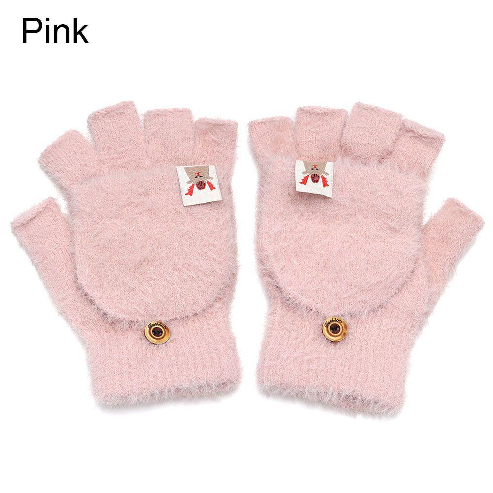 Women's Fashion Keep Warm Plush Flip Cover Half-finger Fawn Winter Gloves