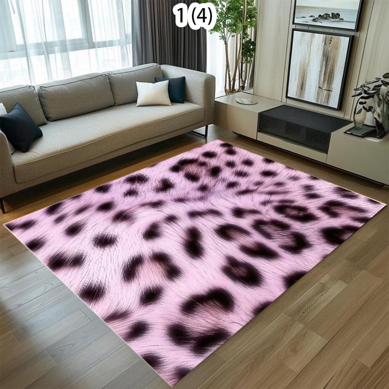 Pink White Gradient Leopard Print Plush Area Rug Soft Fluffy Floor Carpet for Living Rooms, Bedrooms Fashion Home Decor Spaces