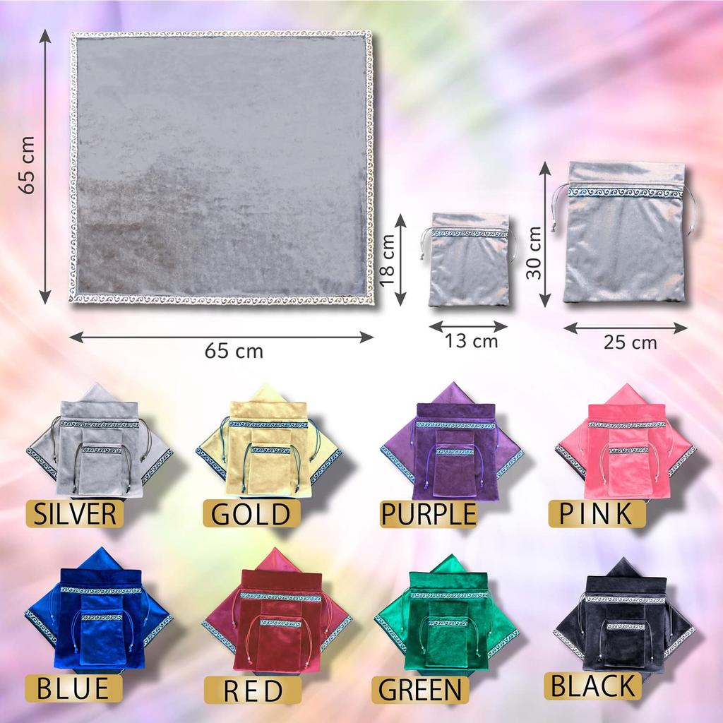 RELIGHT Tarot for and Magic Large Tarot Card 65cm x Set Cloth, Non-Slip, Magic, Divination, Tricks, Pouch, Velvet, 65cm, Silver, 3-Piece