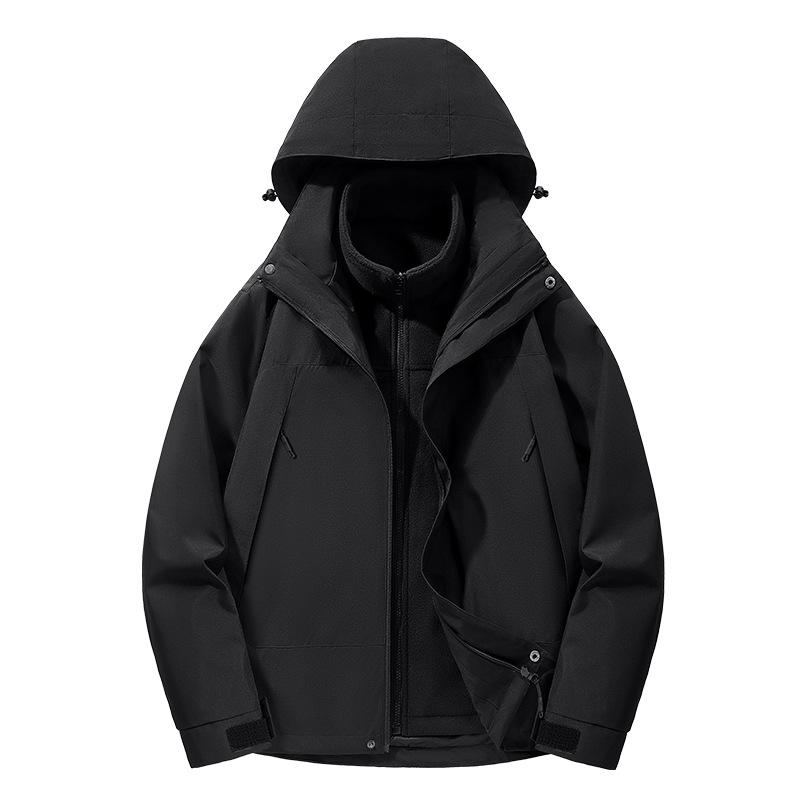 New Jacket Hooded Frock Outdoor Windproof Jacket Simple and Handsome Detachable Liner Cotton-padded Jacket