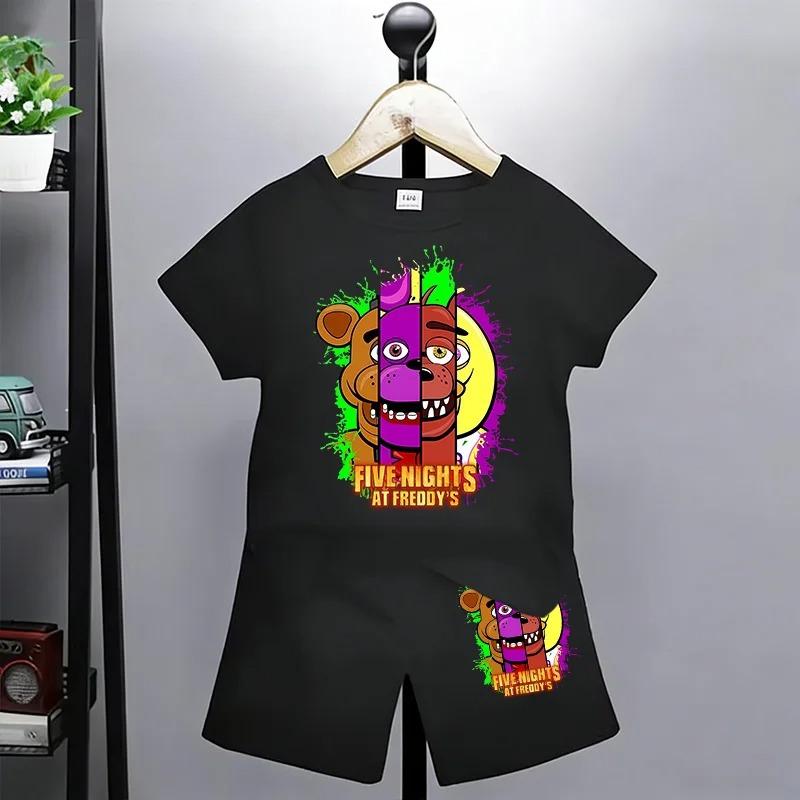 Летняя футболка Детский набор футболок Five Nights Одежда для мальчиков At Freddys С коротким рукавом 3-12 Девочки Мультяшный принт с животными