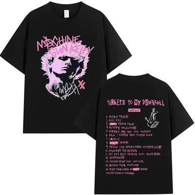 Графическая футболка MGK Machine Gun Kelly Tour 2025, готическая мужская хип-хоп футболка с коротким рукавом, футболка из чистого хлопка с ретро-принтом