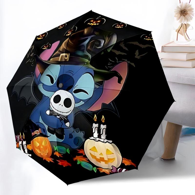 1pc Stitch & Jack Pattern Automatic Cartoon Umbrella is Fashionable and Good-Looking, a Portable 3-Fold Umbrella, Suitable for Travel and Da