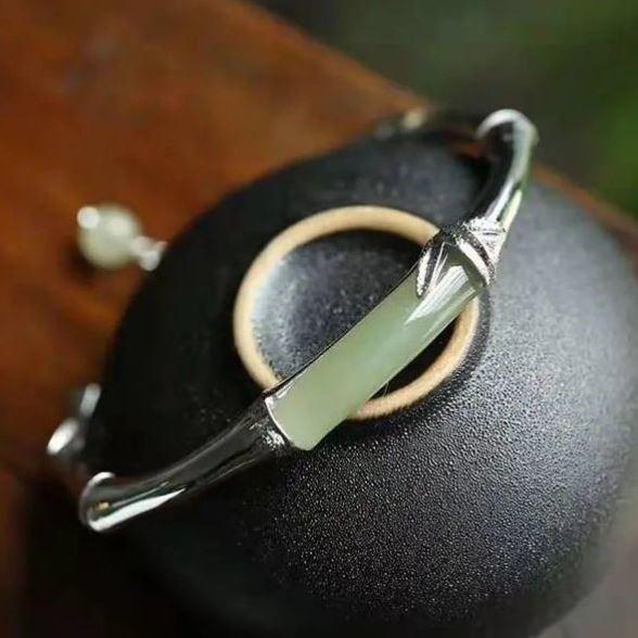 {Festival High} Браслет из бамбука в китайском стиле, женский браслет из стерлингового серебра 925 пробы, открытый браслет в стиле ретро, этнический стиль, на руку