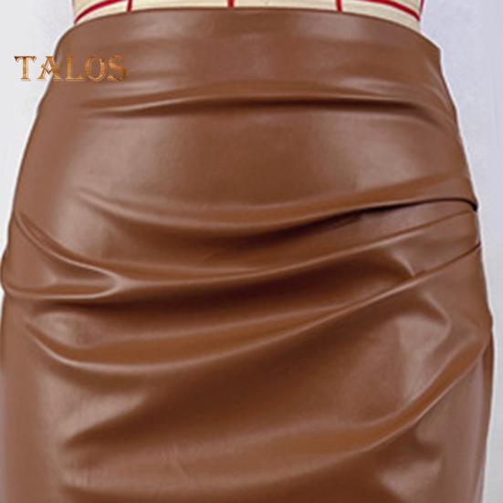 Юбка миди из искусственной кожи, женская универсальная однотонная облегающая юбка с разрезом и плиссированным дизайном, повседневная одежда