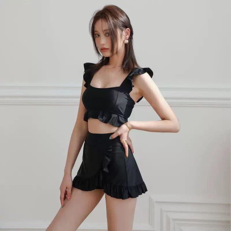 Korean ins high waist split swimsuit female conservative skirt small fresh small chest hot spring vacation swimsuit