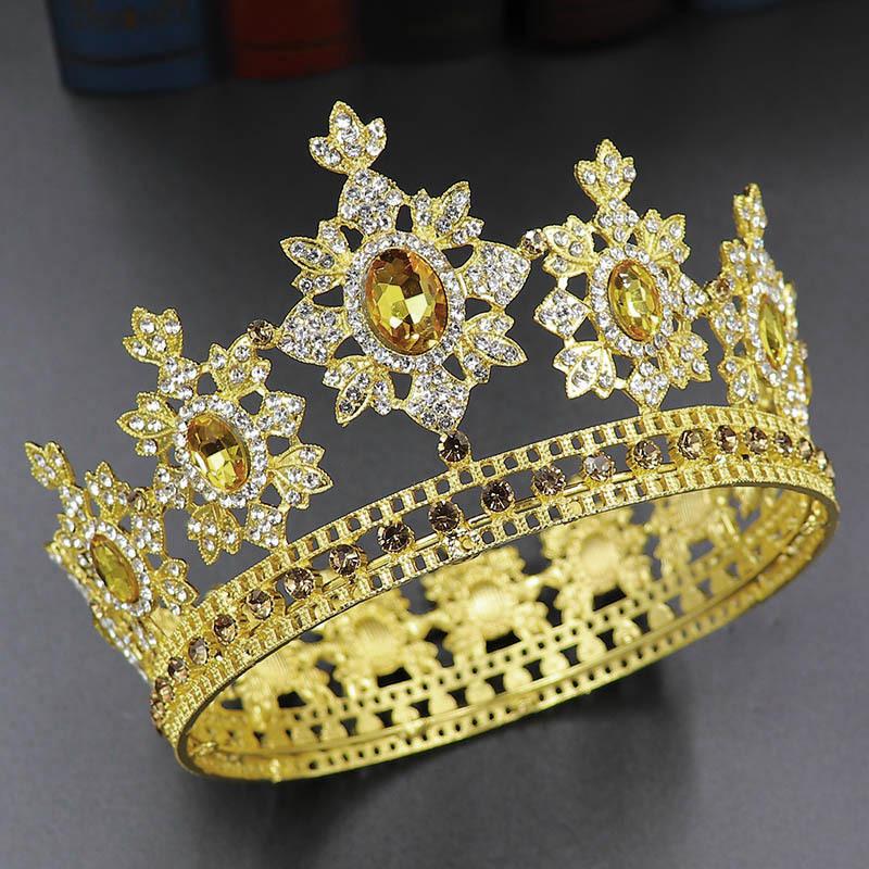 Round Full Circle Bridal Crown Baroque Alloy Rhinestone Crown Wedding Headdress Bridal Crown