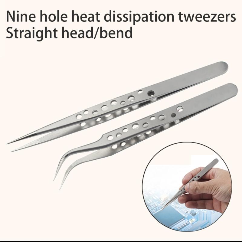 2pcs Stainless Steel Accuracy Curved And Straight Tweezers Set for Gardening and Model Making with Ergonomic Design