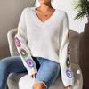 Women's Fall/winter Mixed Crocheted Floral Patchwork V-neck Pullover Sweater