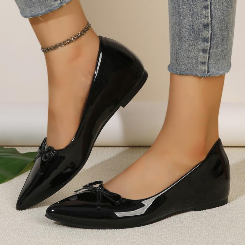 Большие размеры женские туфли-лодочки с острым носком и неглубоким вырезом, с бантом, из лакированной кожи, слипоны, мягкие балетки