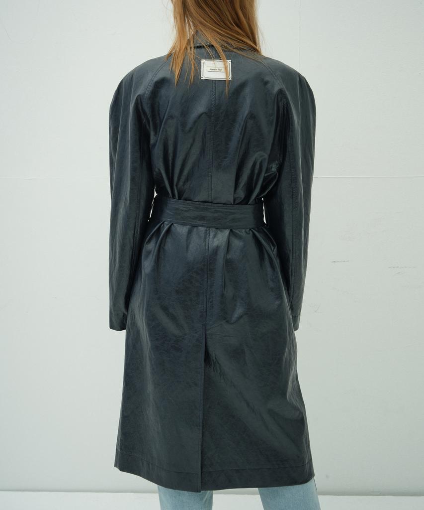 Overdueflair Leather Long Trench Coat_Navy