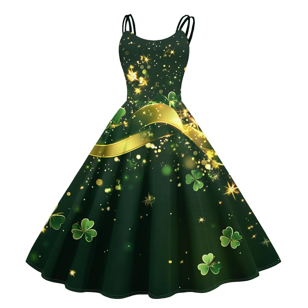 Women's Fashion St. Patrick's Day Printed Sexy Strapless Gothic Cocktail Dress Punk, Vintage Dress.