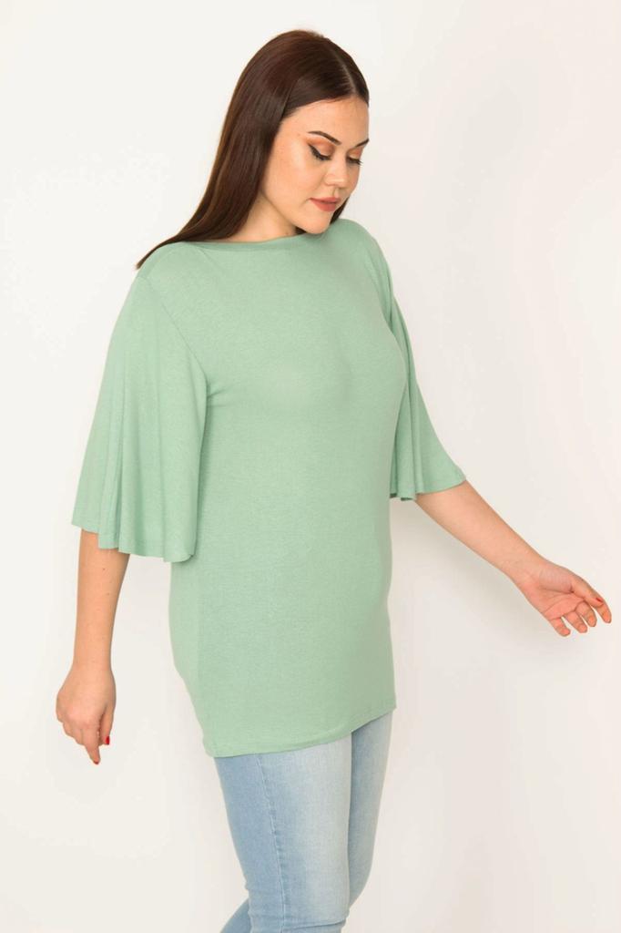 Женская блузка большого размера, зеленая вискозная блузка больших размеров с рукавами воланами