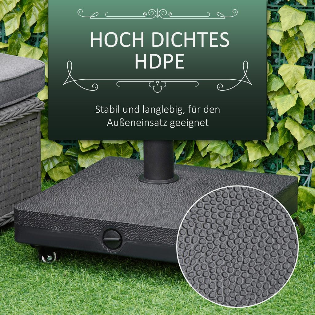 20kg Garden Parasol Base with Wheels Heavy Duty Sand or Water Filled Patio Umbrella Base for Outdoor Deck Beach Black