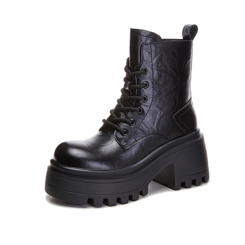 Кожаные ботинки Мартин женские 2025 осень и зима новые на высоком каблуке ретро короткие ботинки женские повседневные универсальные ботинки женская мода женские ботинки