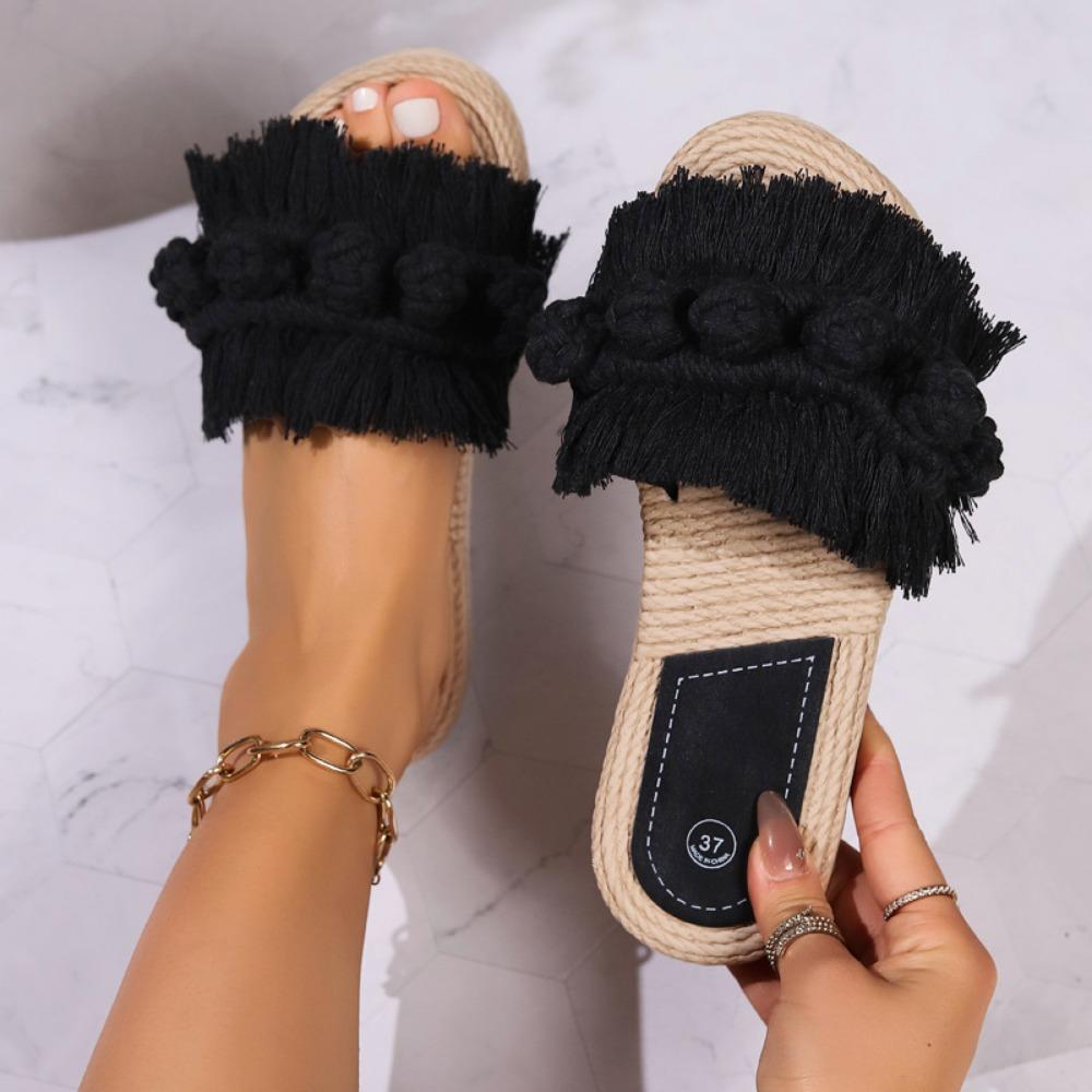 Женские модные шнурки с кисточками - нескользящие, износостойкие, удобные, мягкие подошвенные сандалии на плоском каблуке