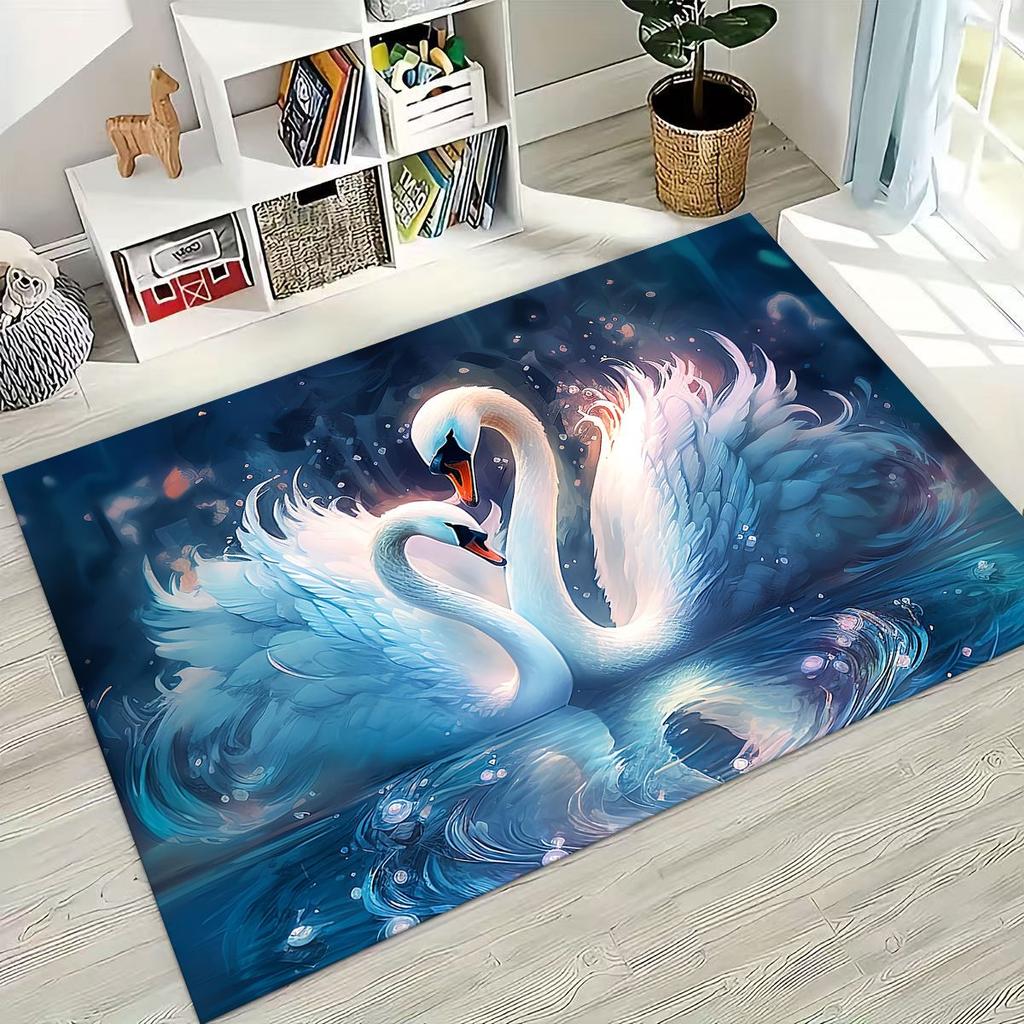 Ковер Мультфильм Искусство Лебедь Мечты Любви для Спальни Гостиной Дивана Домашний Декор Придверный коврик, Большой Детский Игровой Нескользящий Напольный Коврик Подарок