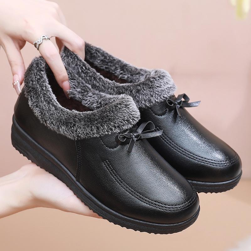 Мамины туфли хлопковые туфли зимние мягкая подошва удобные кожаные туфли женские среднего и пожилого возраста теплые туфли нескользящая плоская подошва бархат