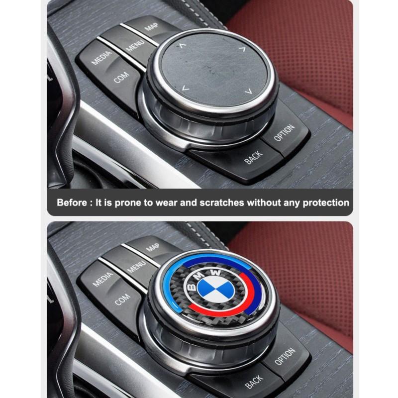 4.5CM 4.8CM Carbon Fibre Car Center Console Knob Stickers Decoration Accessories For BMW 1 2 3 4 5 6 Series GT Z4 X3 X4 X5 X6 X7 pzbn02