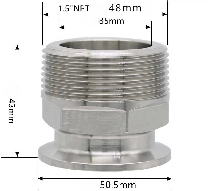 Шестигранник 1/4" 3/8" 1/2" 3/4" 1" 1-1/2" 2" NPT Наружная резьба x 0,5" 1,5" 2" Тройной зажим Соединительная труба Фитинг Нержавеющая сталь 304 316L Санитарный