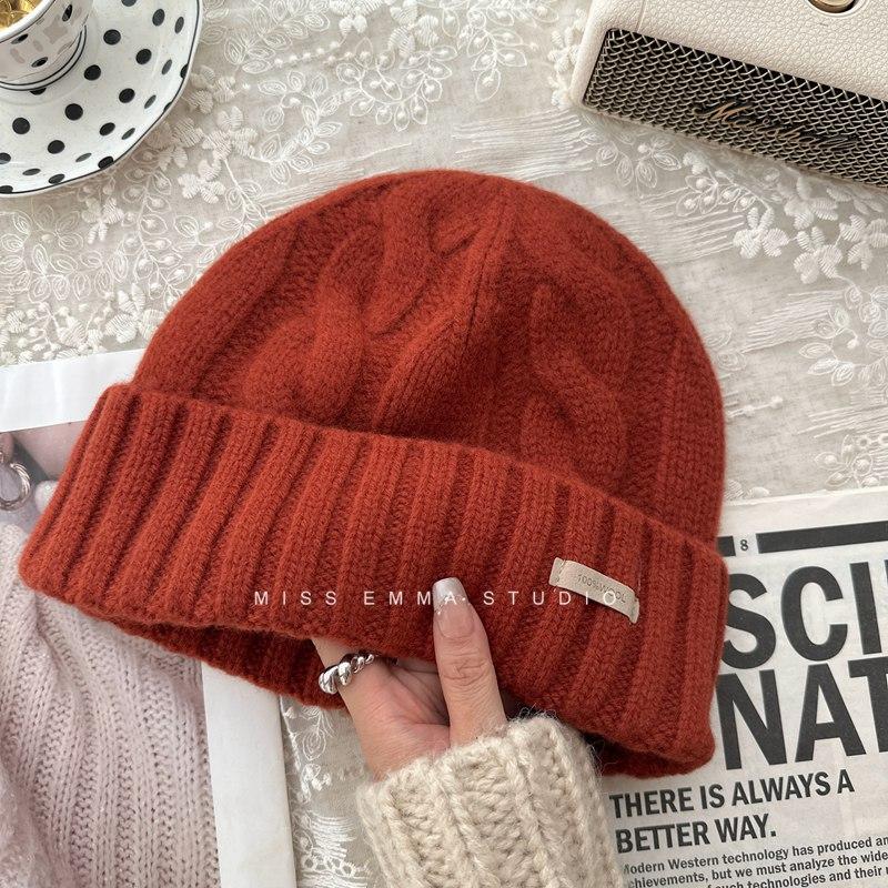 100% чистая шерсть вязаная шапка женская осенне-зимняя универсальная большая окружность головы защита от холода защита ушей теплая шерстяная шапка