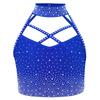 Girls Gymnastics Crop Top Halter Neck with Sparkling Rhinestones Cross Front Backless Dance Performance Costume