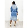 Women's Autumn and Winter Solid Color Long Ripped Button Denim Trench Coat