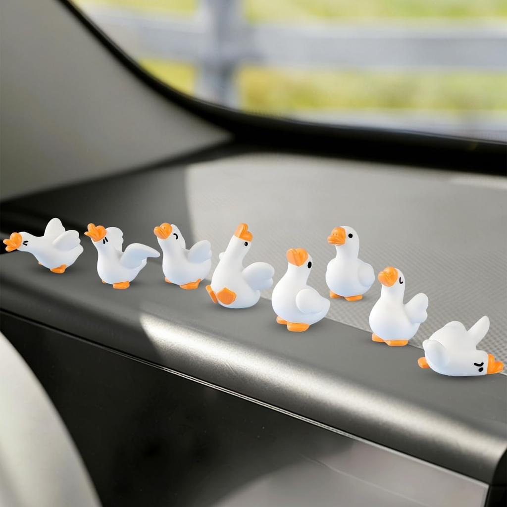 8PCS Goose Car Dashboard Accessories, Mini Cute Geese Figurine Vehicle Dash Rear View Mirror Decor, Funny Kawaii Automotive Interior Dash Decoration,