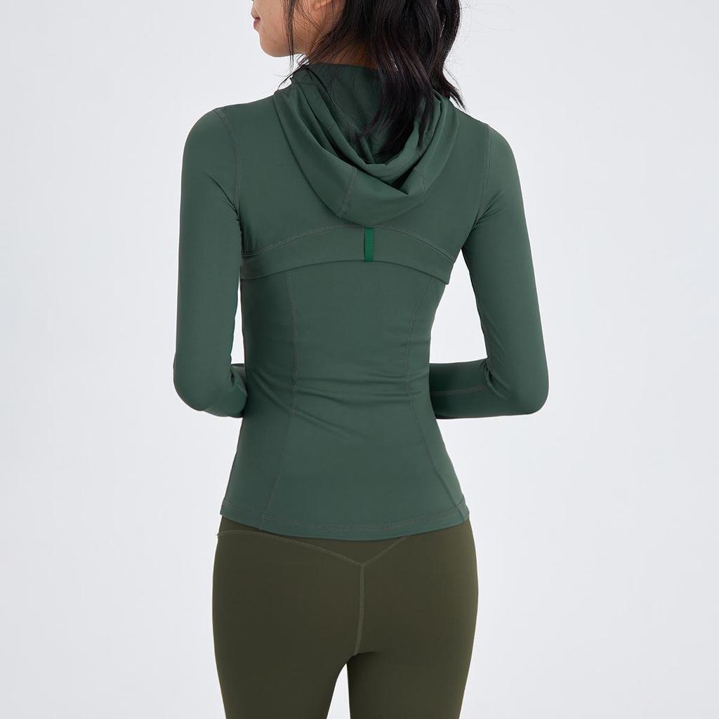 Женский высокоэластичный костюм для йоги с капюшоном: Весенне-осенний топ для бега и профессиональная спортивная куртка