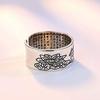 Rockyu One Size Fits All Silver Ring with Heart Sutra 10mm Lotus Flower Buddhist Amulet Antique Style Accessory for Protection from Evil and Good