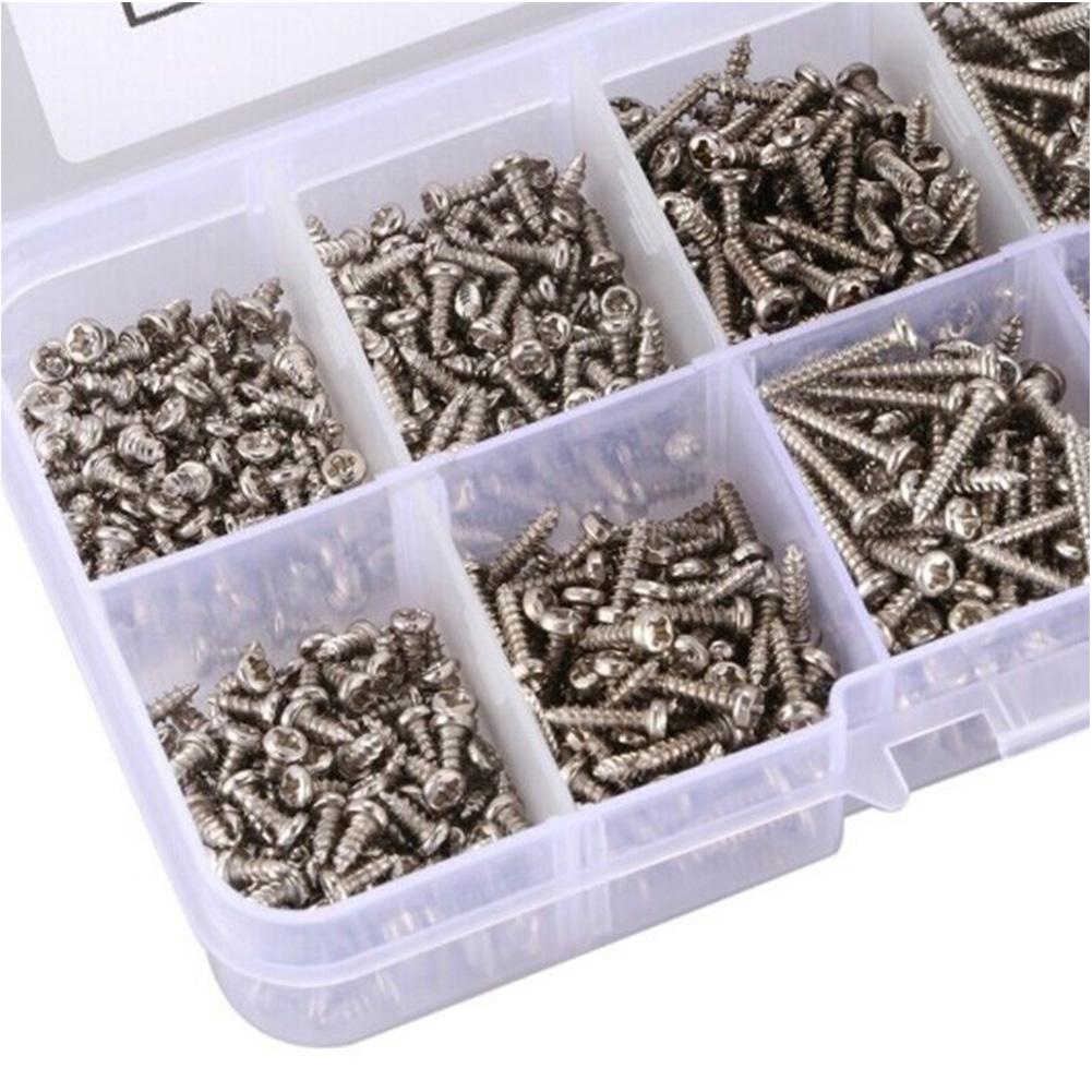 800pcs M2 Round Carbon Steel Nickel-Plated Silver Disc Self-Tapping Screw Combination Set
