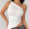 2025 New Fashionable Casual Women's T-Shirt Solid Color Single Shoulder Asymmetrical Slim Fit Top One-Piece Neck