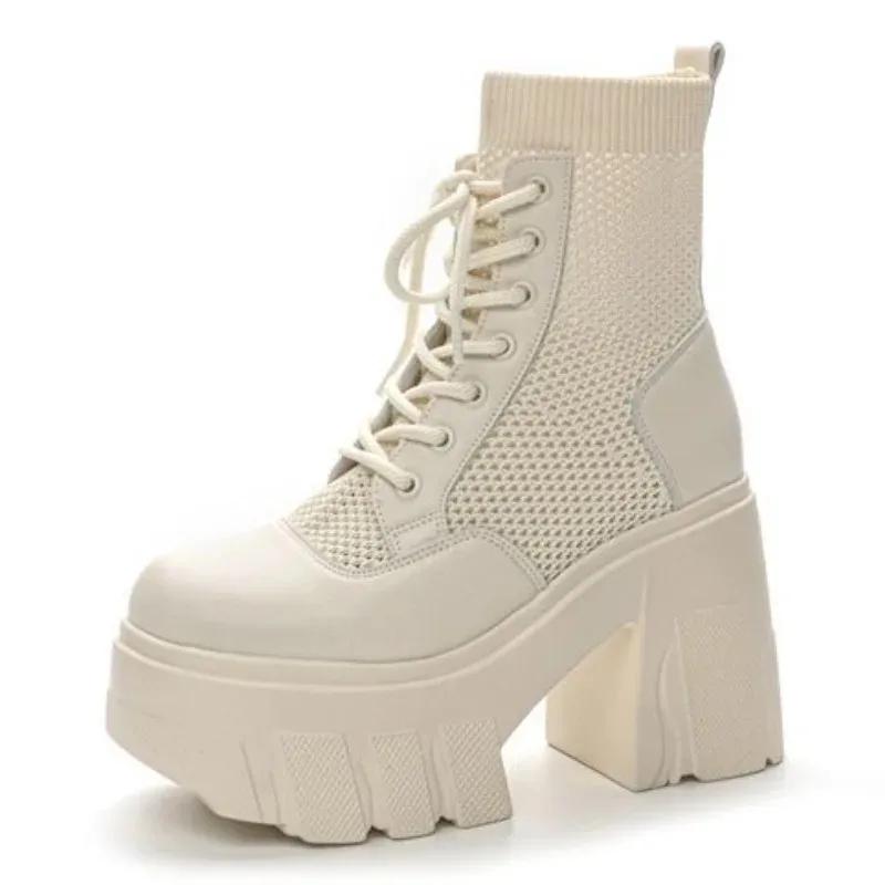 Модные 11 см синтетические женские дизайнерские ботильоны с полыми коленями, роскошные босоножки на щиколотке, летние кроссовки с воздушной сеткой на молнии высокого бренда