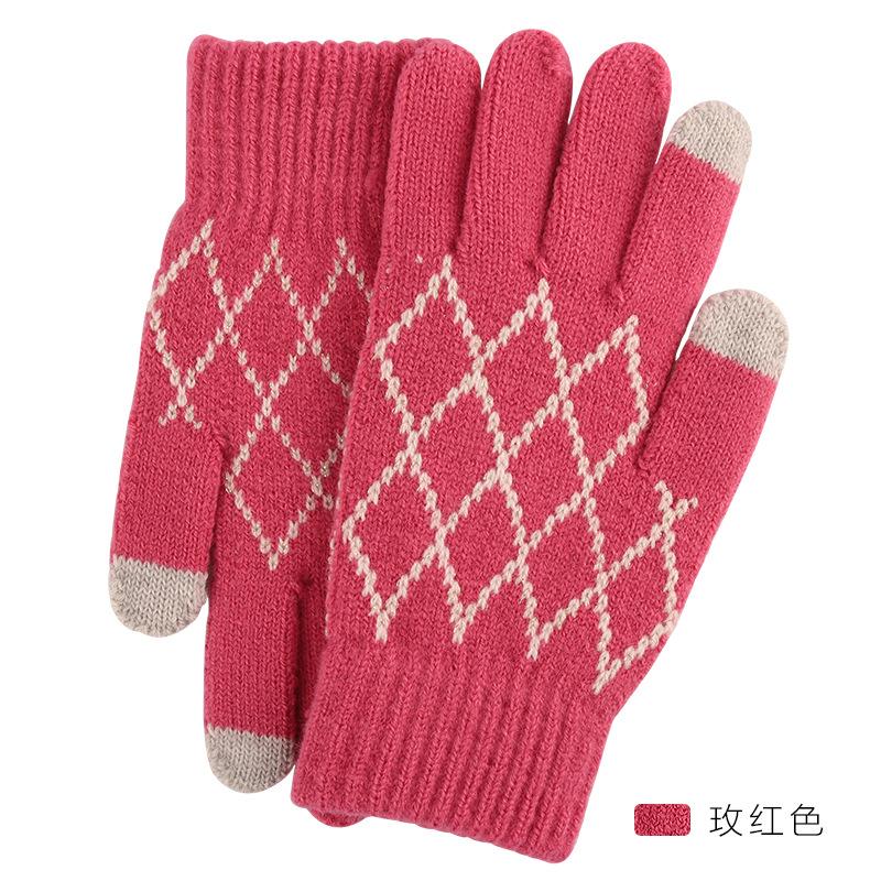 Теплые шерстяные перчатки с сенсорным экраном Зимние женские жаккардовые флисовые утолщенные пальчиковые вязаные перчатки лоток