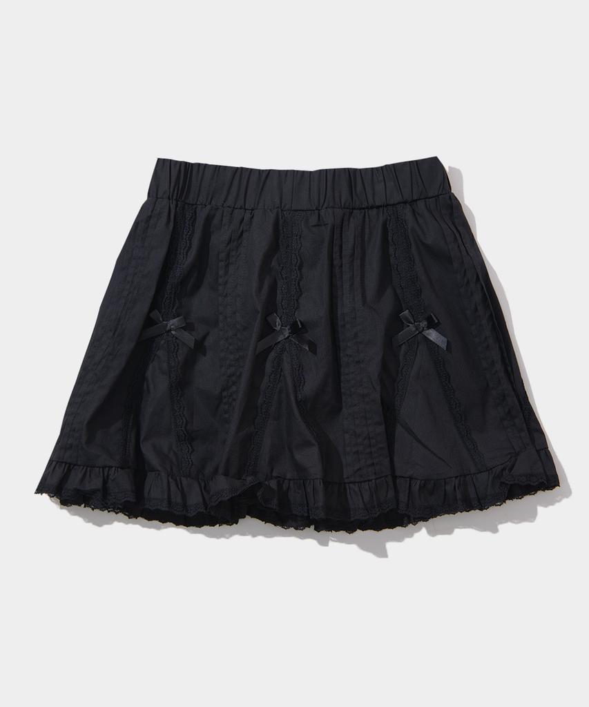 Place Studio Lace Ribbon Micro Mini Shorts Skirt [Black]